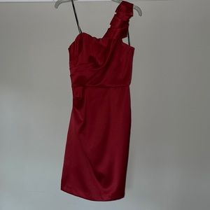 💫 PROM- Chris McLaughlin Red Satin One Shoulder Cocktail Dress